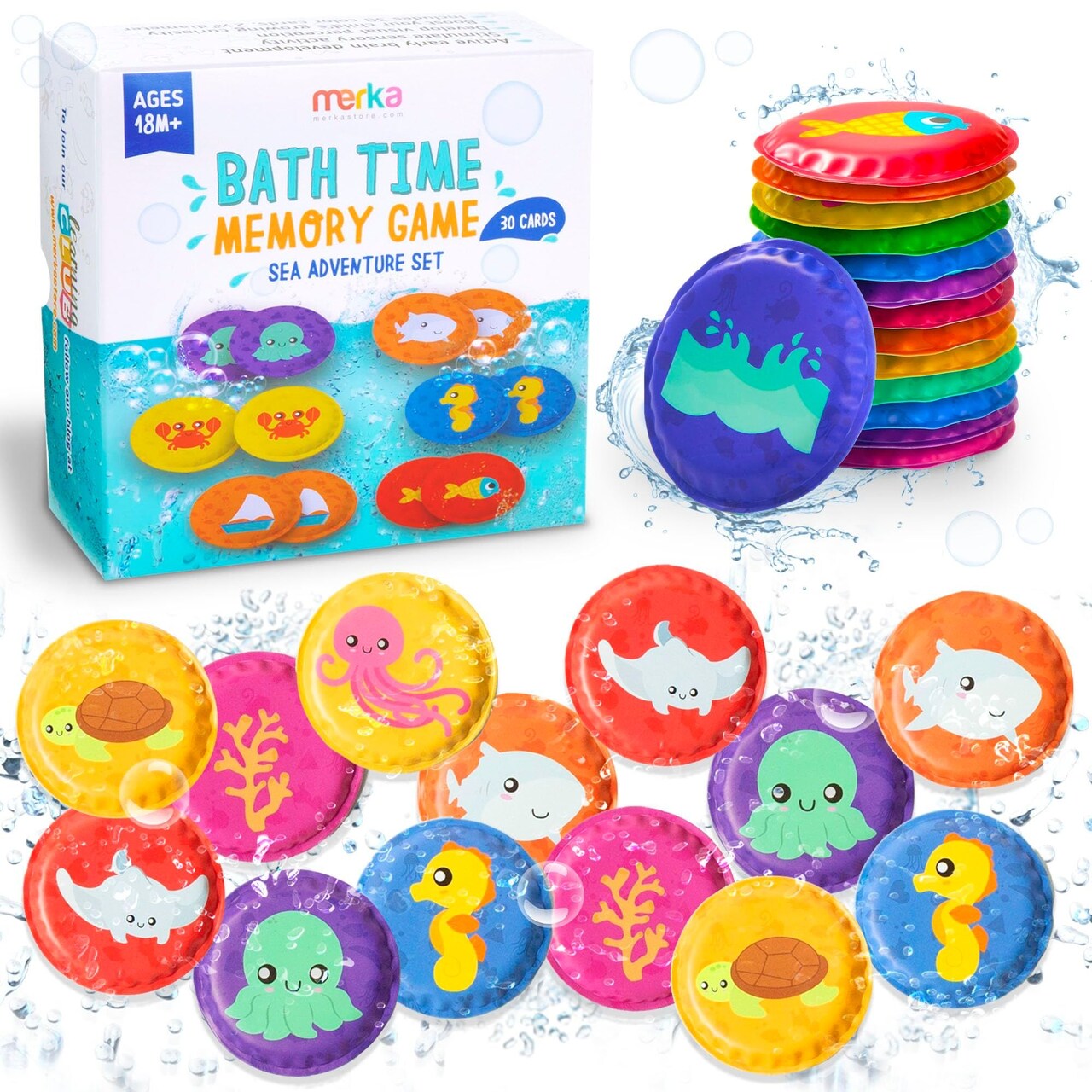 merka Bath Toys for Toddlers Age 2-4 Toddler Bath Toys Age 2-4 Foam Bathtime Toy Set of 30 Floating Flashcards Memory Game Learning Activity for Infants & Toddlers
